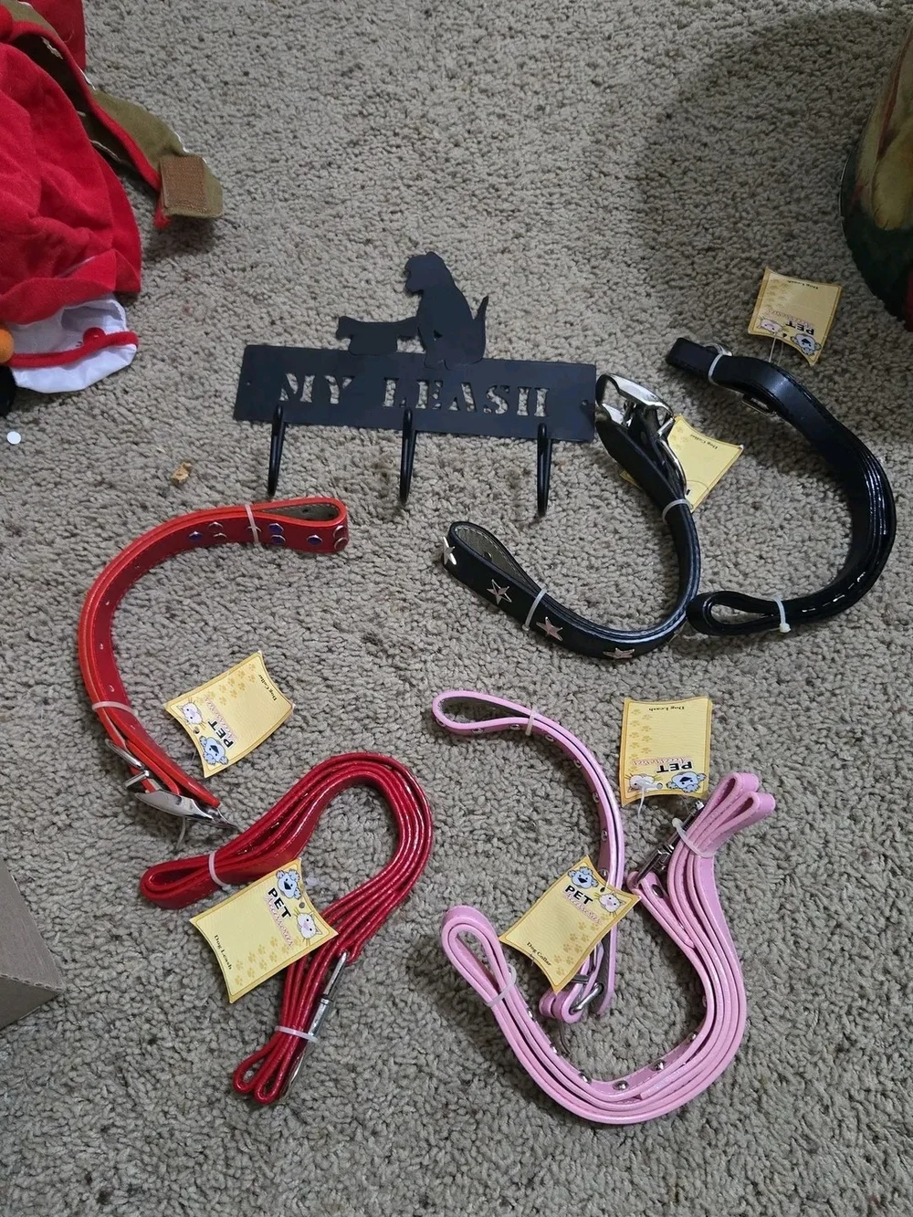 Veterinary Pet Leash & Collar Set in Red, Pink, Black